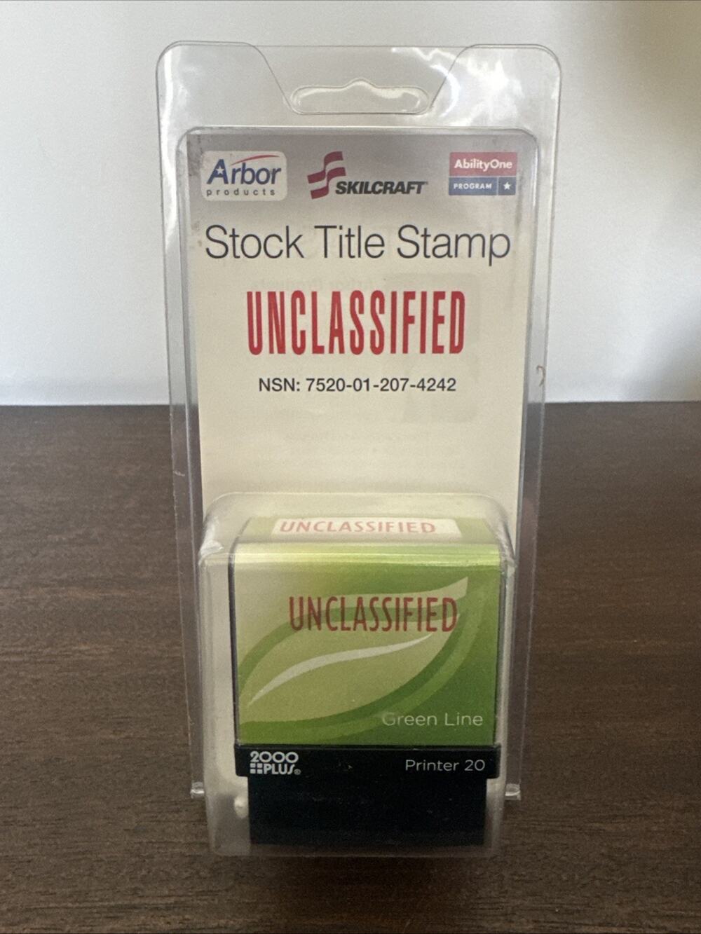 Skilcraft Stock Title Stamp Green Line "UNCLASSIFIED" NSN 7520-01-207-4242
